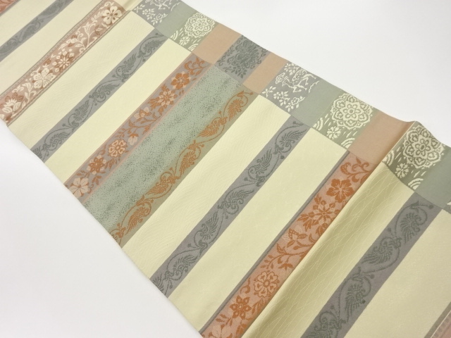 Nagoya obi with open weave in a flower arabesque, flower pattern, and flower and